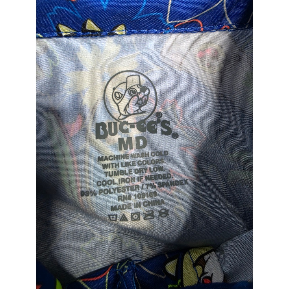 Buc-ees Shirt Men's Medium Blue Allover Print Stretch Short Sleeve Button-Up NWT - Picture 3 of 7